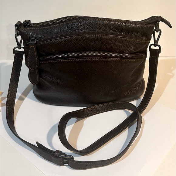HESHE Dark Brown Pebble Leather Crossbody Bag – Classic Everyday Style - Picture 1 of 11